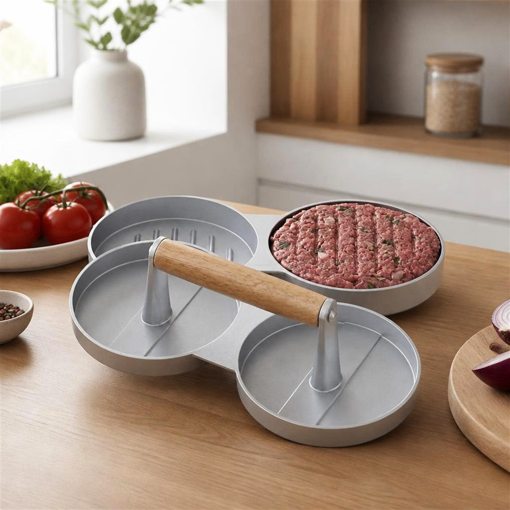Makinë për Hamburger Double me Dorezë Druri