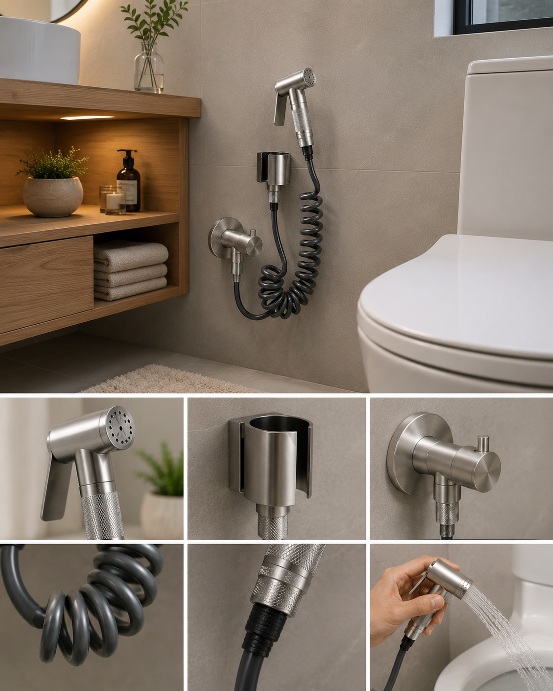 Set Pastrimi për Banjo (Bidet Spray) me Zorrë Spirale 1.5m
