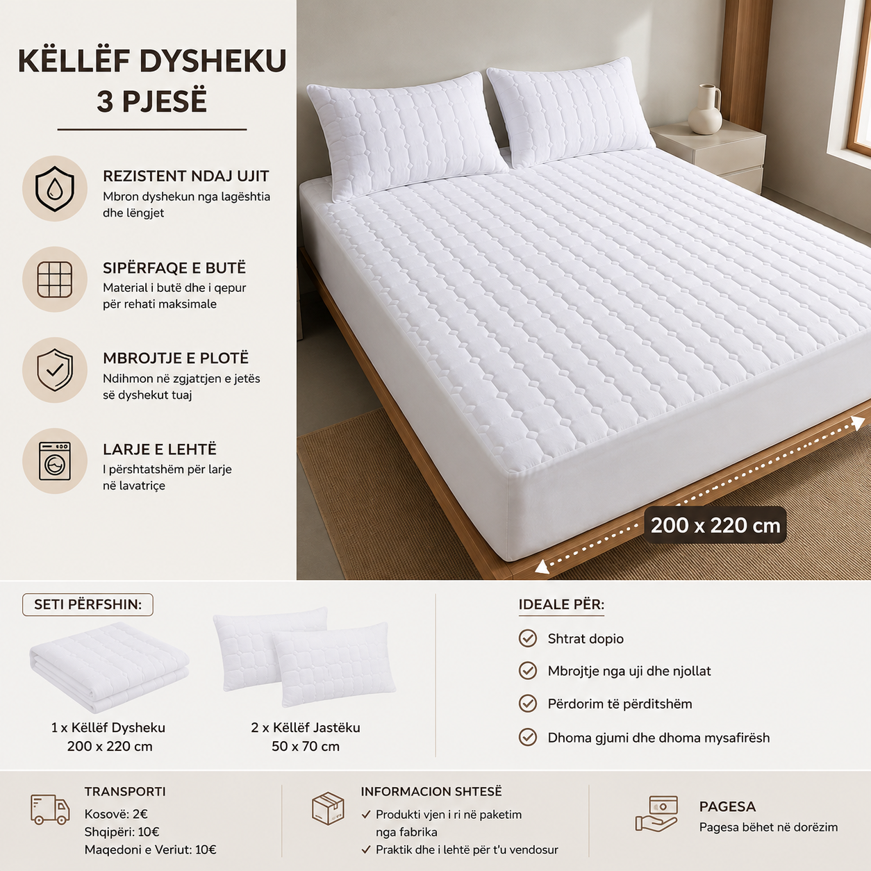 Këllëf Dysheku 3 Pjesë – Rezistent ndaj Ujit