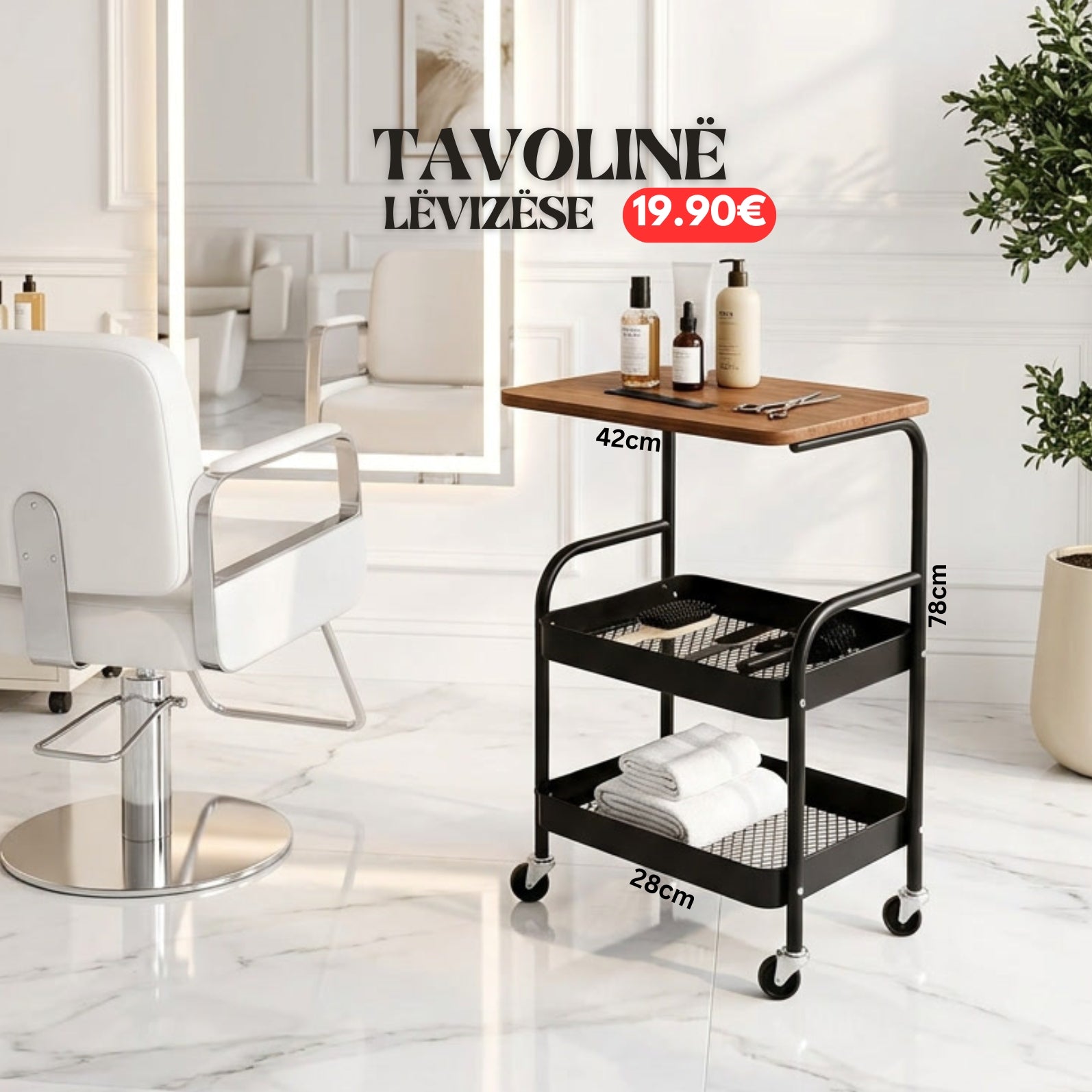 Tavolinë Lëvizëse me Rrota për Sallone, Ordinanca dhe Studio Estetike