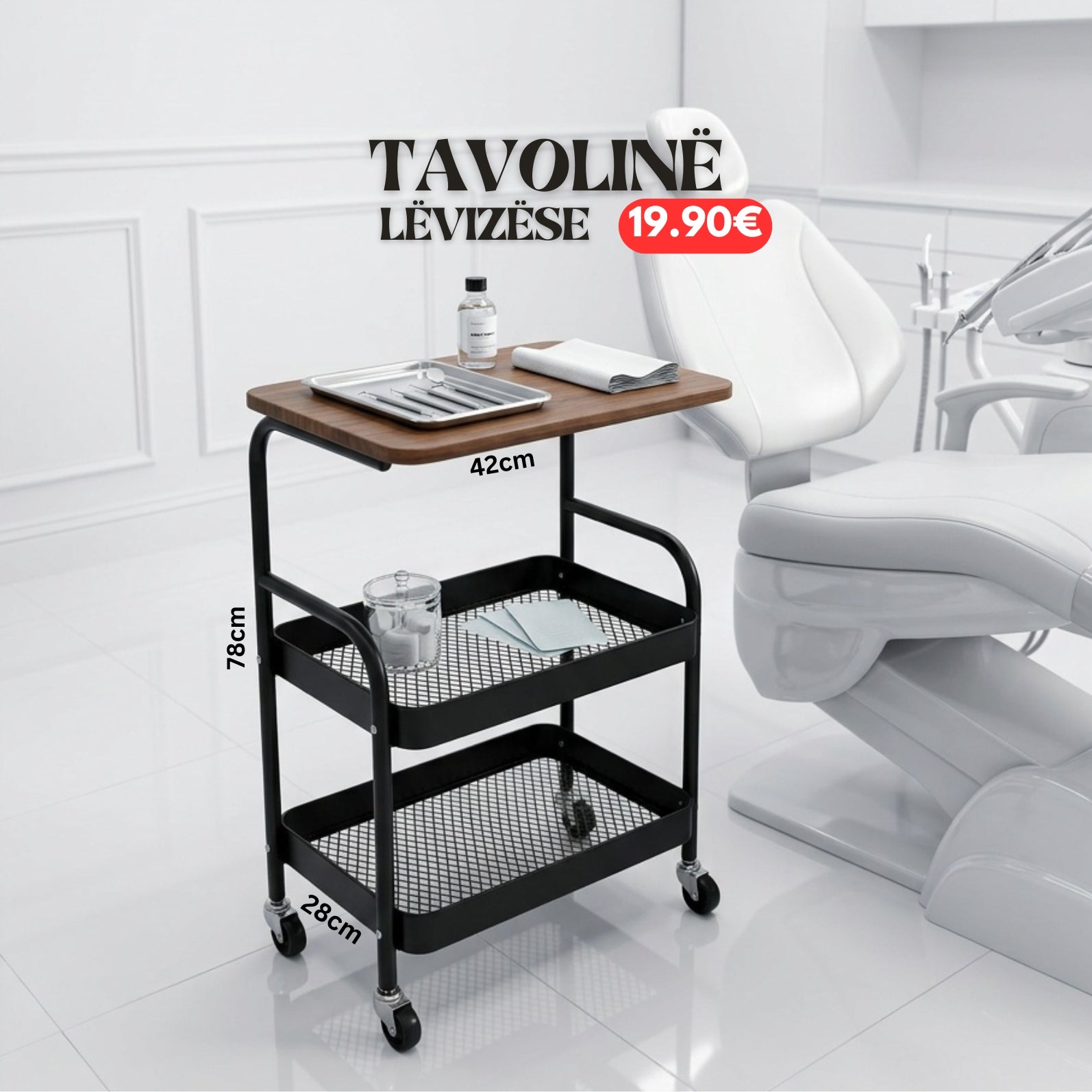 Tavolinë Lëvizëse me Rrota për Sallone, Ordinanca dhe Studio Estetike
