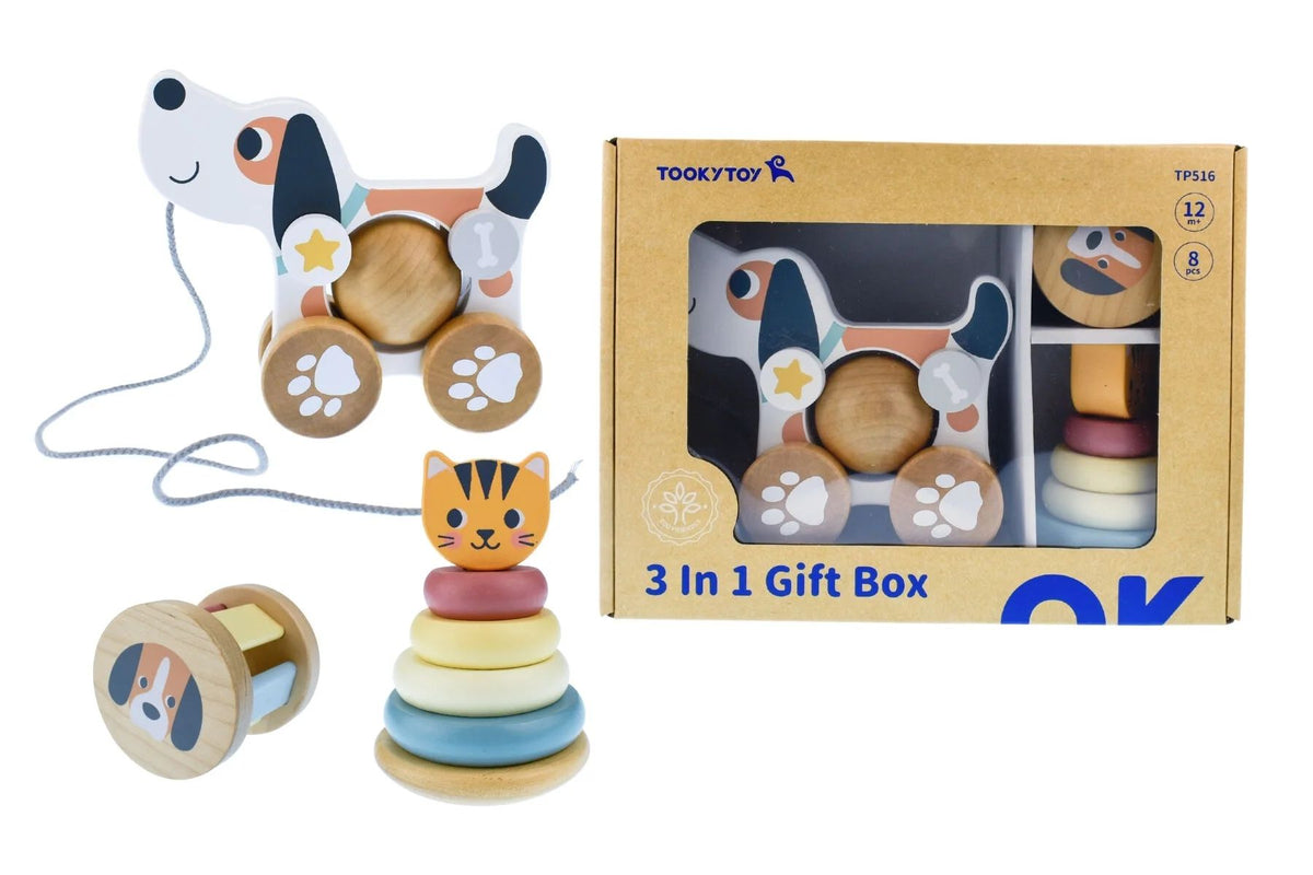 Tooky Toys – Kuti dhuratë 3 në 1 me lodra prej druri