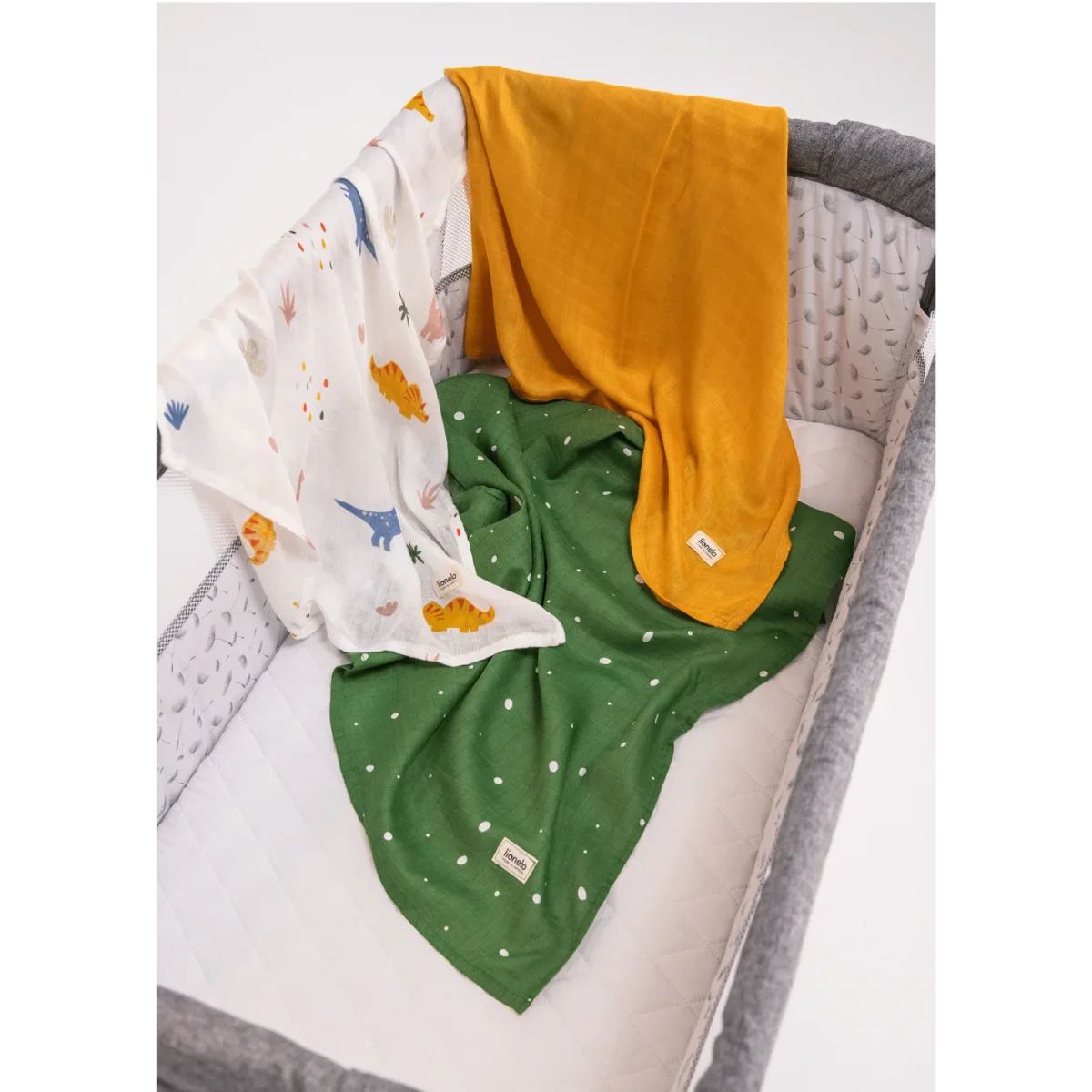 Lionelo Bamboo Set Dino – 3 pelena bambuje 70 × 70 cm