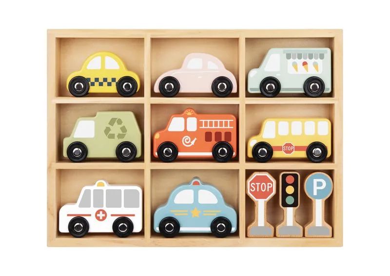 Tooky Toys – Set edukativ me automjete dhe shenja trafiku