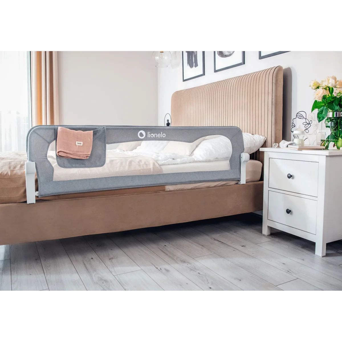 Lionelo Eva Beige Melange – Mbrojtëse anësore për shtrat