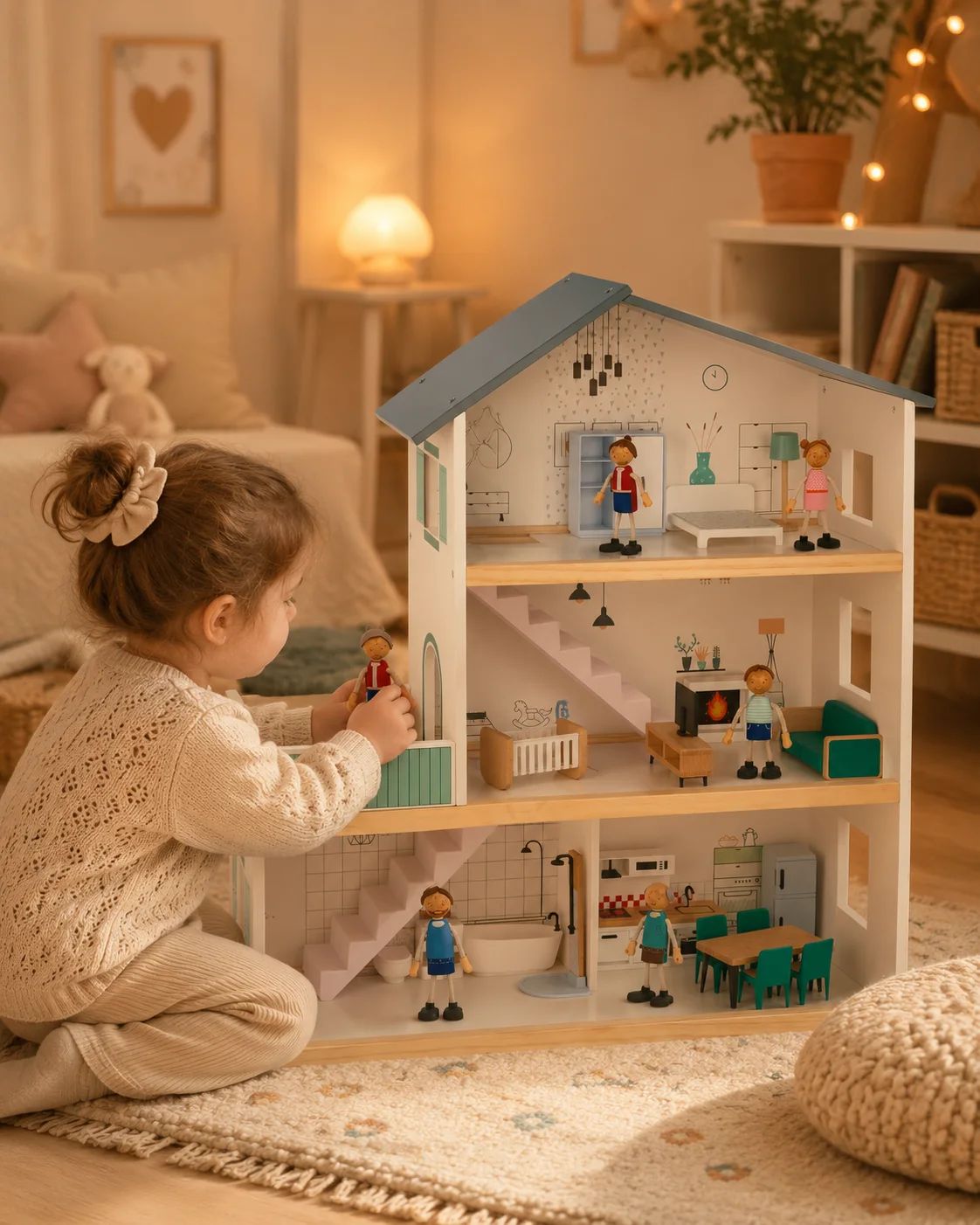Tooky Toys – Shtëpi druri për kukulla me 3 kate dhe aksesorë